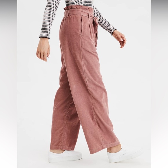 American Eagle High Waisted Wide Leg Pant Mauve Corduroy Small - Picture 2 of 8